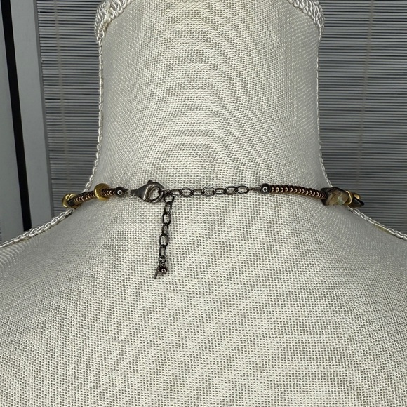 Silpada Necklace Abalone Shell Brass Beads Sterling Clasp Adjustable Boho - Picture 3 of 5